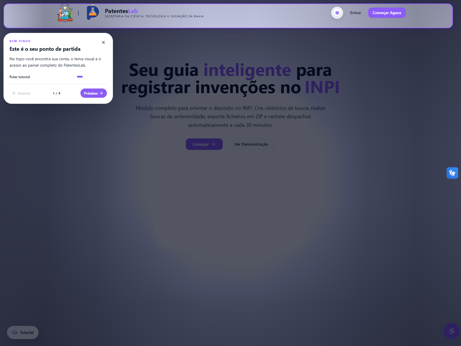 Preview do sistema PatentesLab SECTI